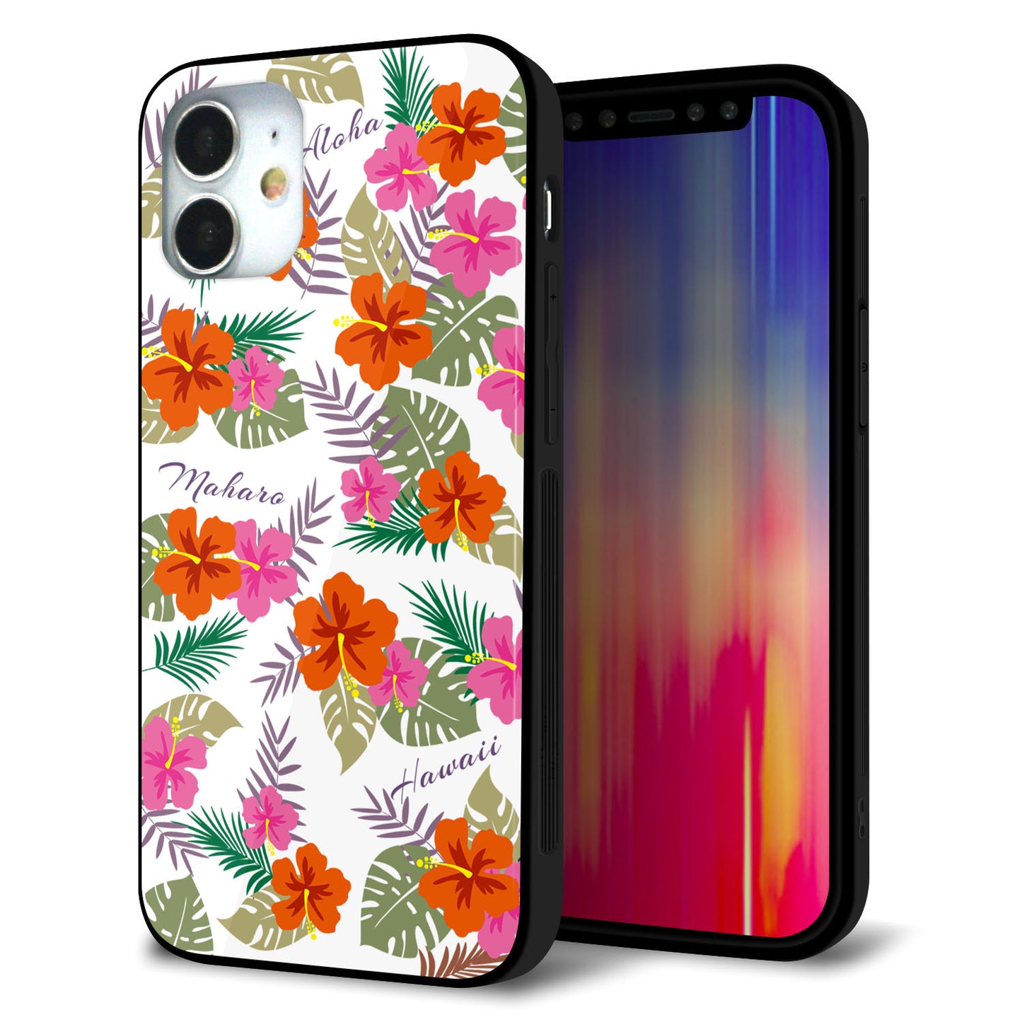 iPhone 12 mini 強化ガラス＆TPUスマホケース ガラプリ【SC884 ハワイアンアロハレトロ（ホワイト）】