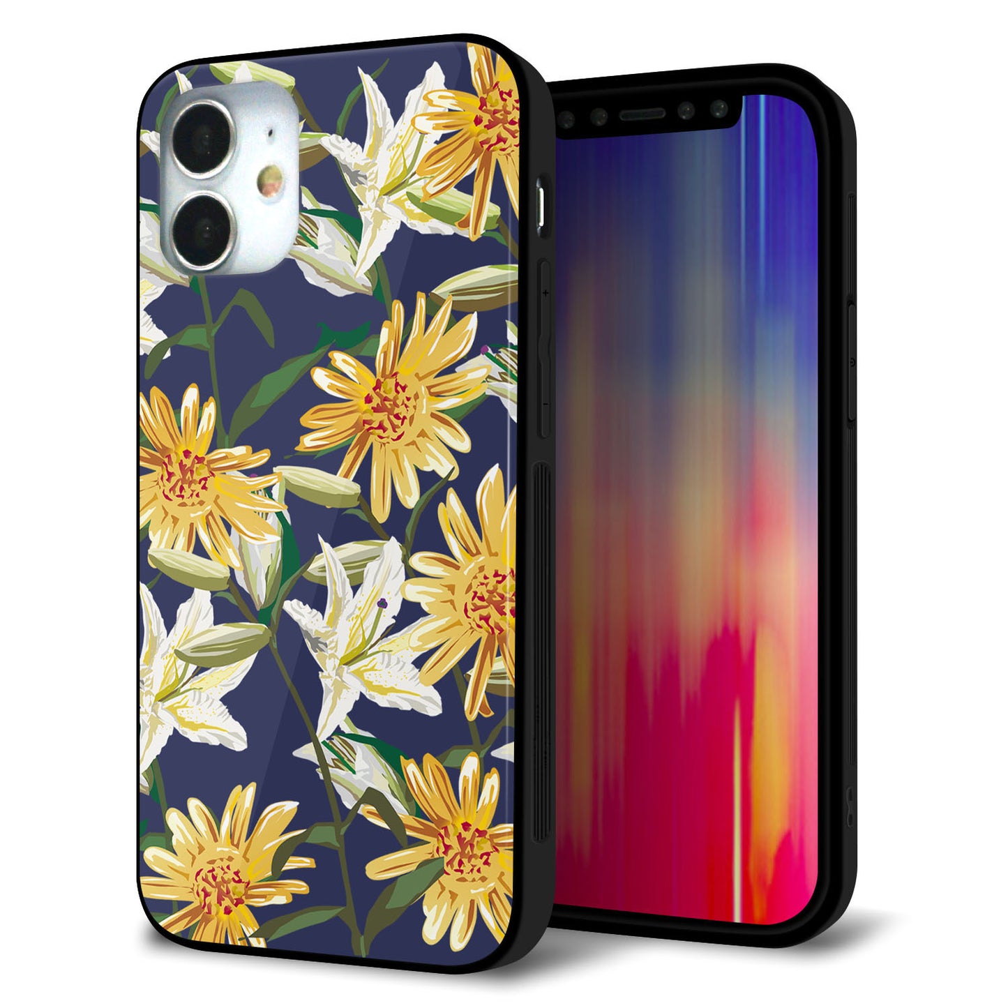 iPhone 12 mini 強化ガラス＆TPUスマホケース ガラプリ【SC893 ボタニカル デイジー＆リリー】