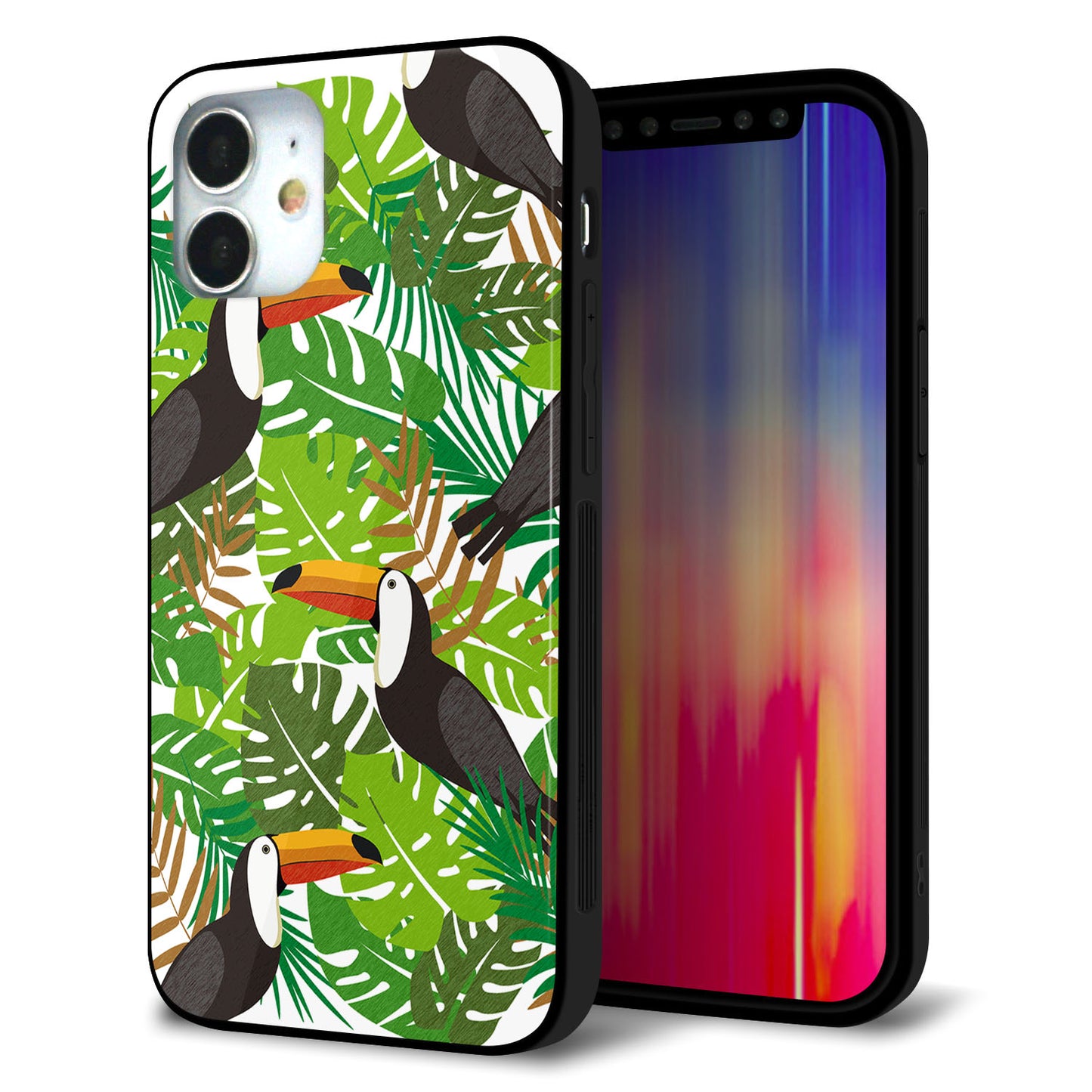 iPhone 12 mini 強化ガラス＆TPUスマホケース ガラプリ【SC894 ボタニカル トロピカルバード】