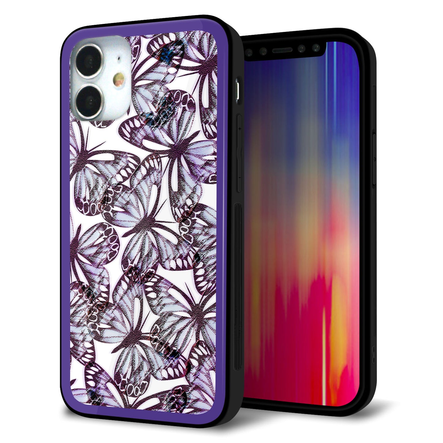 iPhone 12 mini 強化ガラス＆TPUスマホケース ガラプリ【SC903 ガーデンバタフライ パープル】