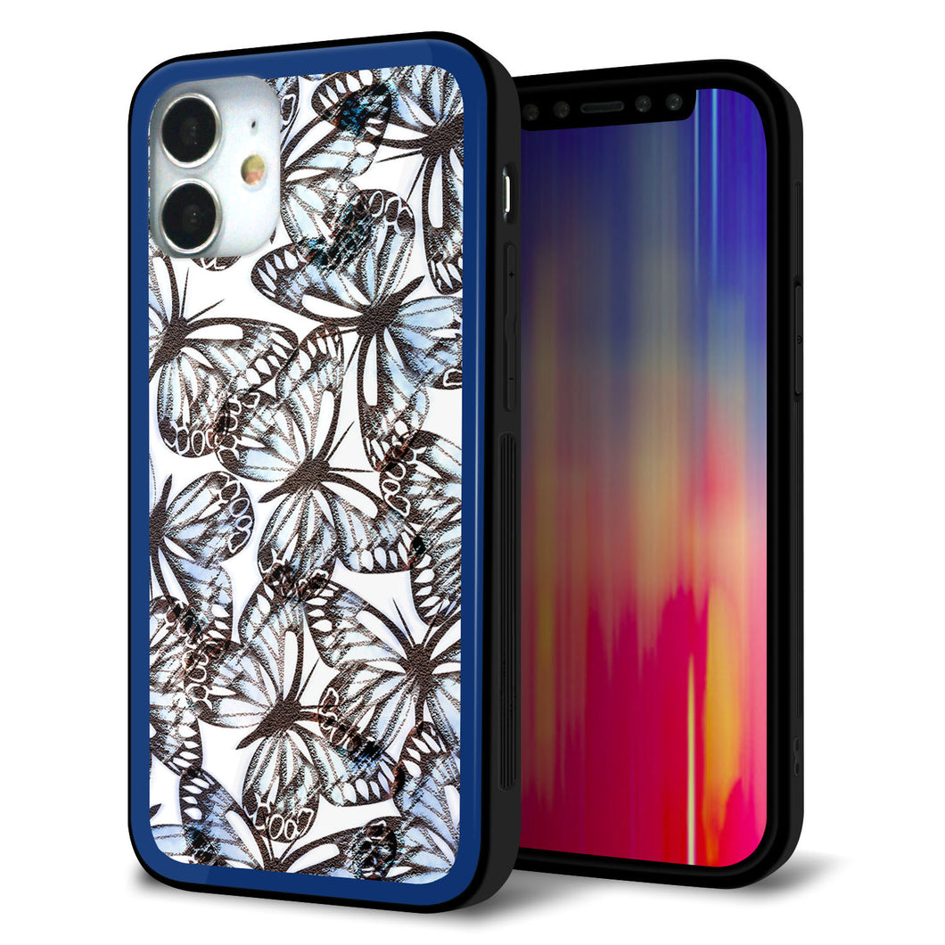 iPhone 12 mini 強化ガラス＆TPUスマホケース ガラプリ【SC906 ガーデンバタフライ ブルー】