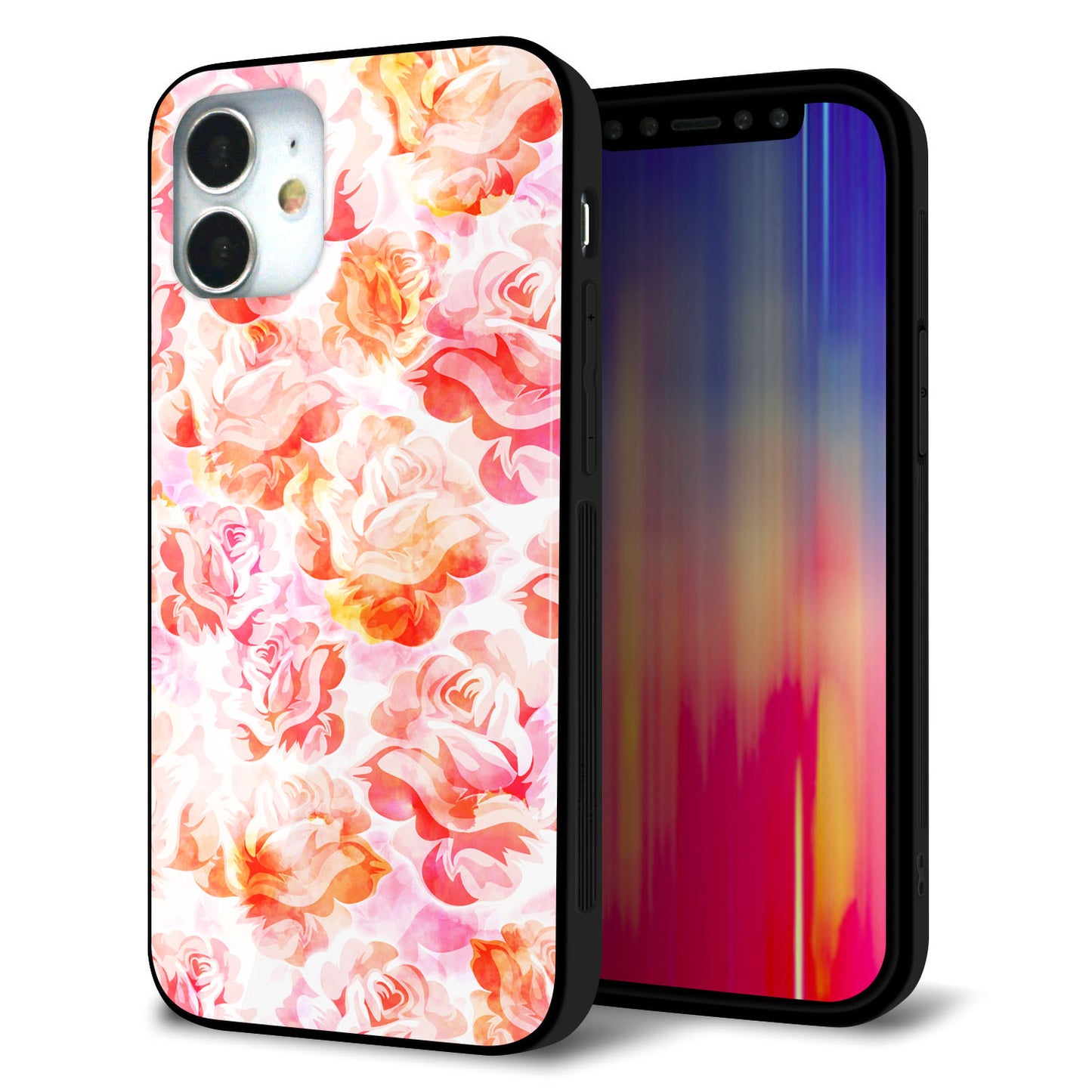 iPhone 12 mini 強化ガラス＆TPUスマホケース ガラプリ【SC930 ローズ レッド】