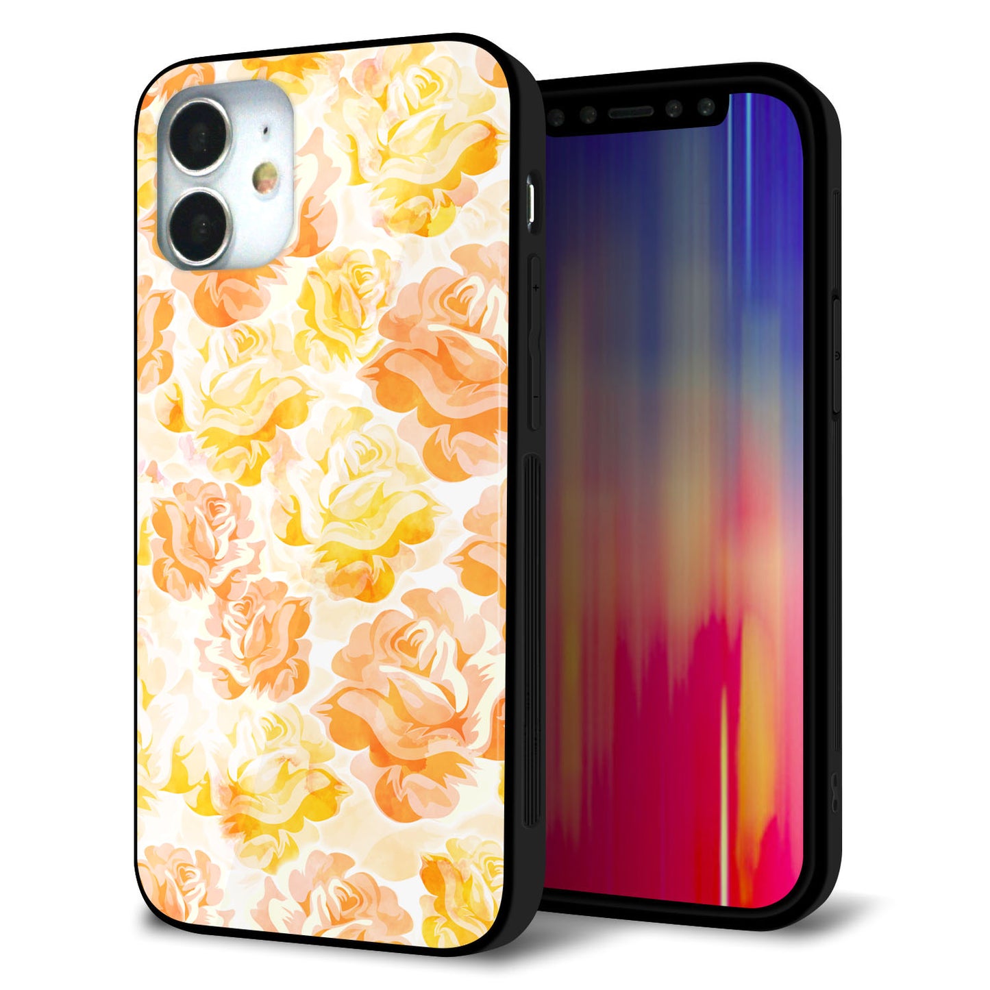 iPhone 12 mini 強化ガラス＆TPUスマホケース ガラプリ【SC931 ローズ イエロー】