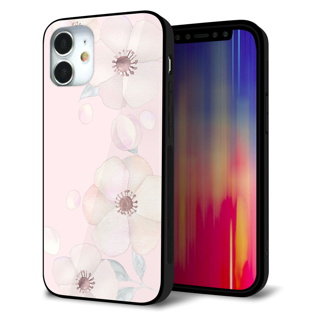 iPhone 12 mini 強化ガラス＆TPUスマホケース ガラプリ【SC949 ドゥ・フルール（オフピンク）】