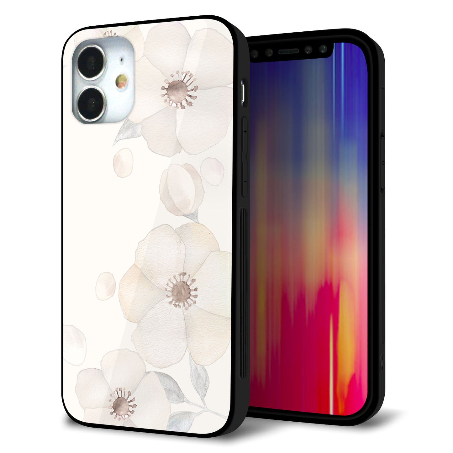iPhone 12 mini 強化ガラス＆TPUスマホケース ガラプリ【SC952 ドゥ・フルール（セピア）】