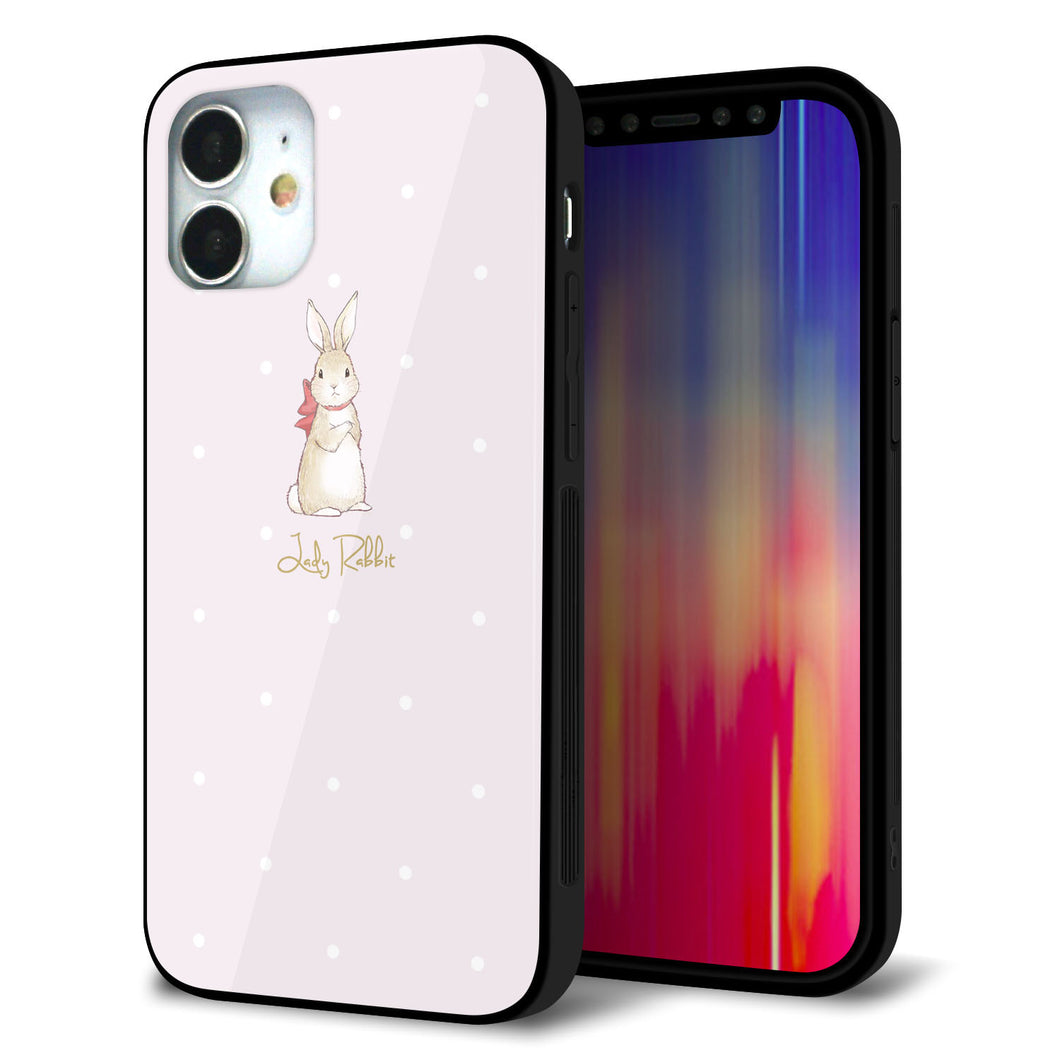 iPhone 12 mini 強化ガラス＆TPUスマホケース ガラプリ【SC966 Lady Rabbit ベージュピンクhp】
