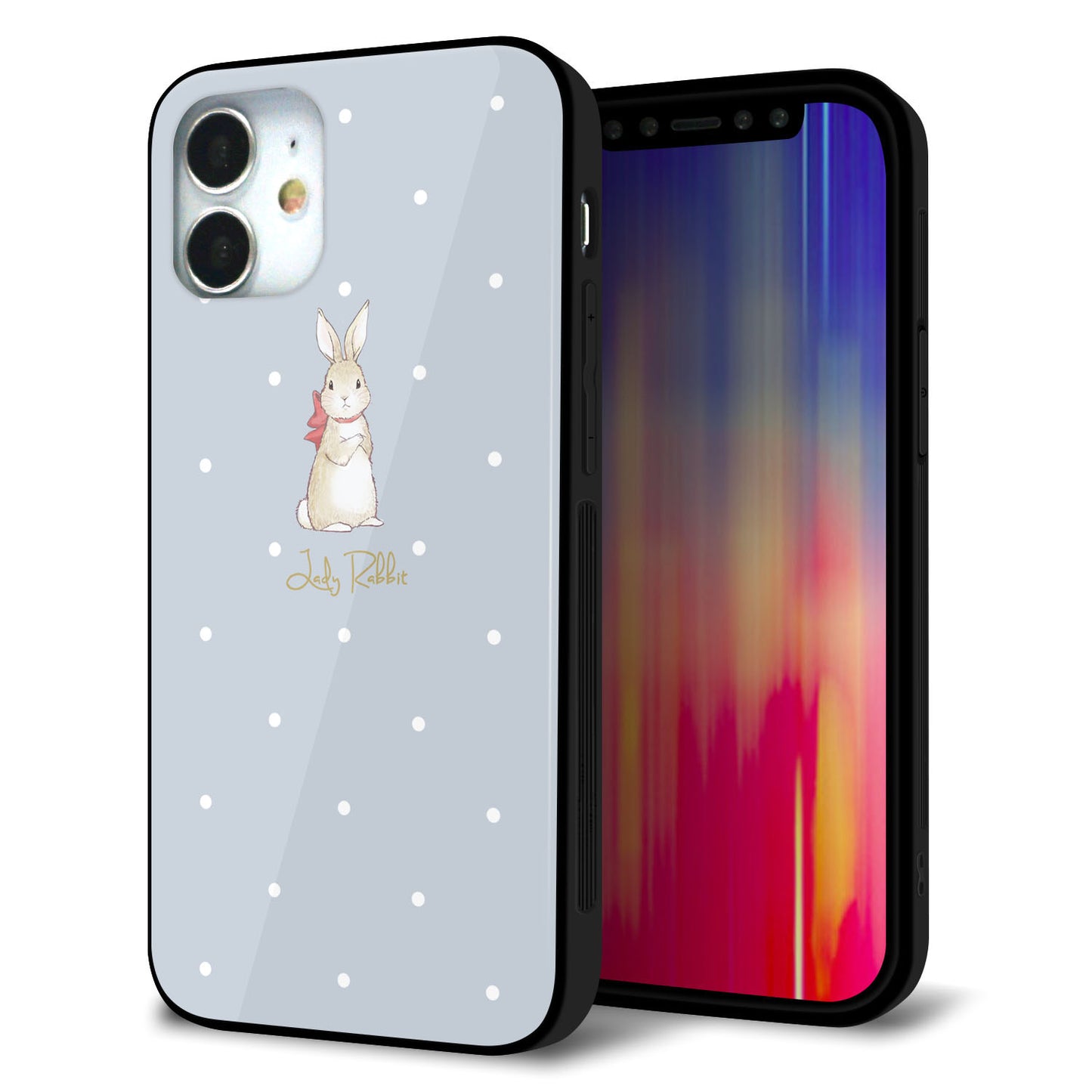 iPhone 12 mini 強化ガラス＆TPUスマホケース ガラプリ【SC967 Lady Rabbit ブルーグレイ ガラプリhp】