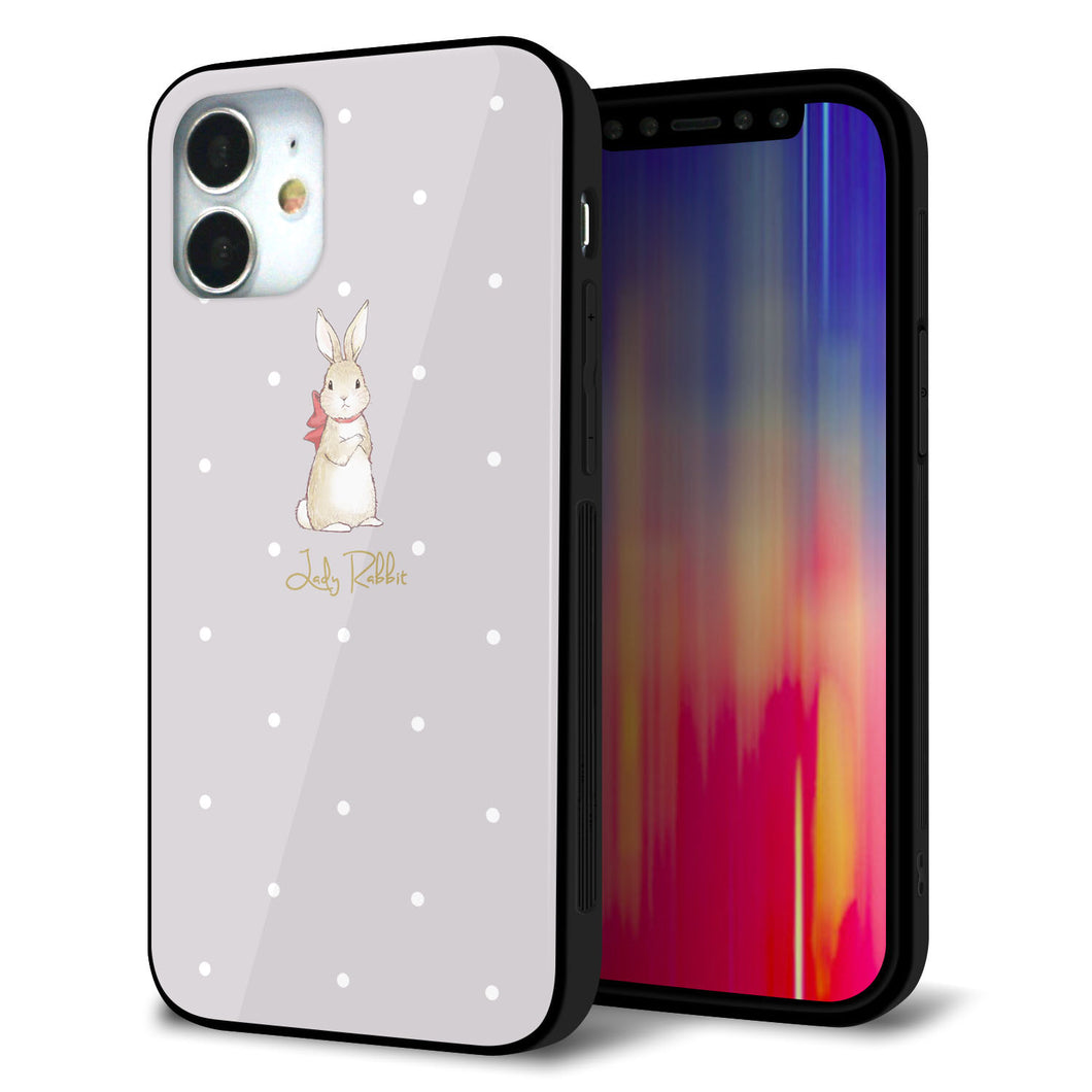iPhone 12 mini 強化ガラス＆TPUスマホケース ガラプリ【SC968 Lady Rabbit グレージュ ガラプリhp】