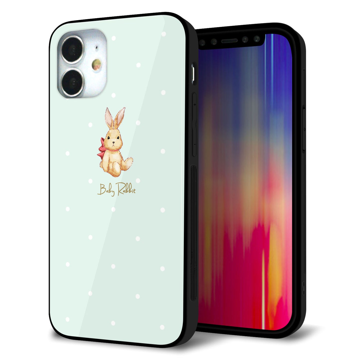 iPhone 12 mini 強化ガラス＆TPUスマホケース ガラプリ【SC979 Baby Rabbit グリーン ガラプリ】