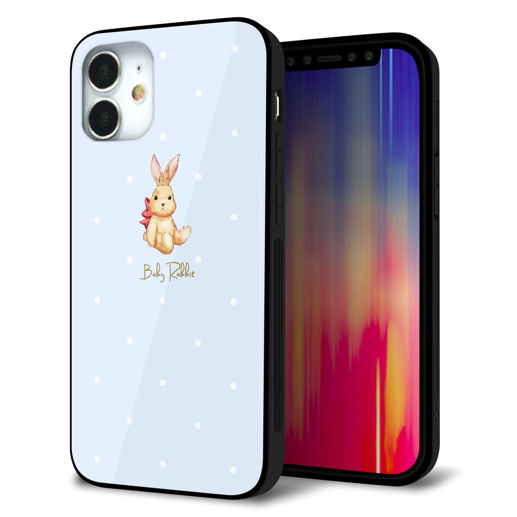 iPhone 12 mini 強化ガラス＆TPUスマホケース ガラプリ【SC980 Baby Rabbit ブルー ガラプリ】