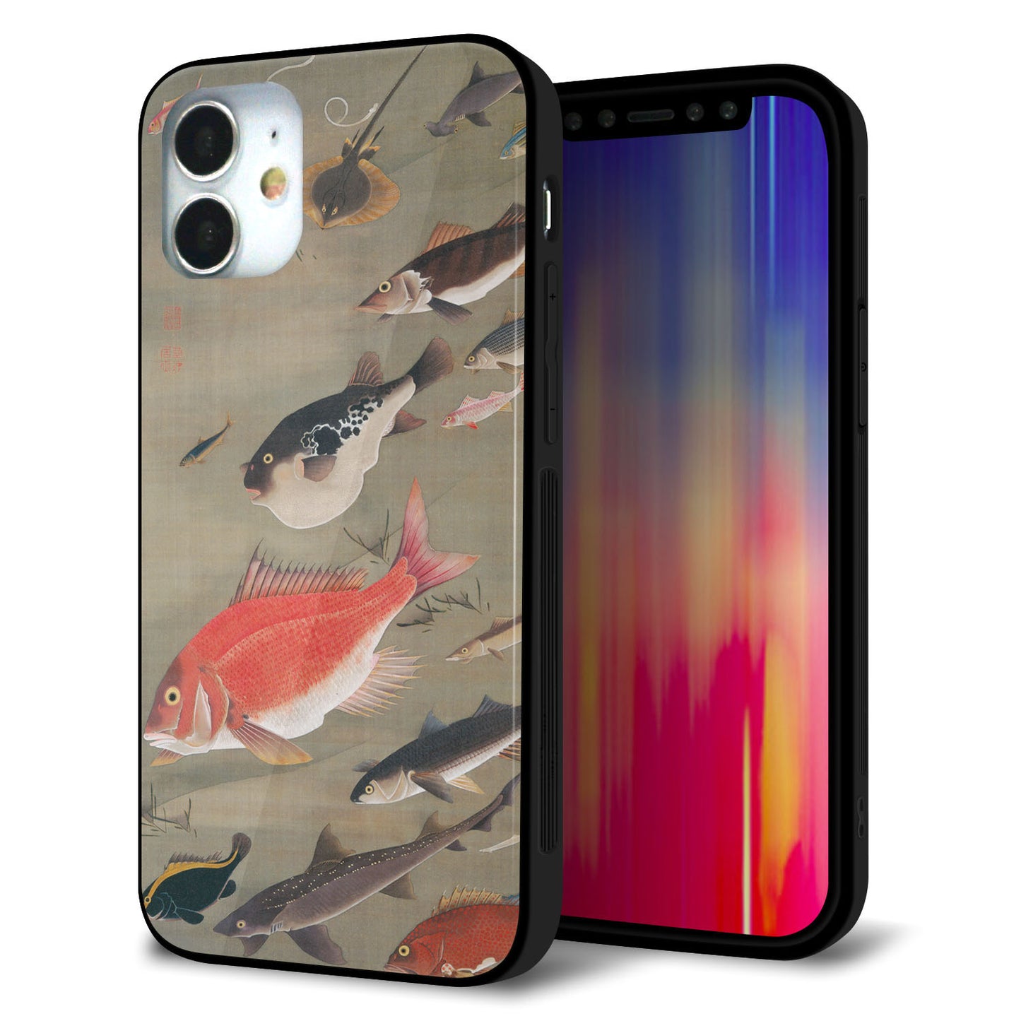 iPhone 12 mini 強化ガラス＆TPUスマホケース ガラプリ【TA007 群魚】