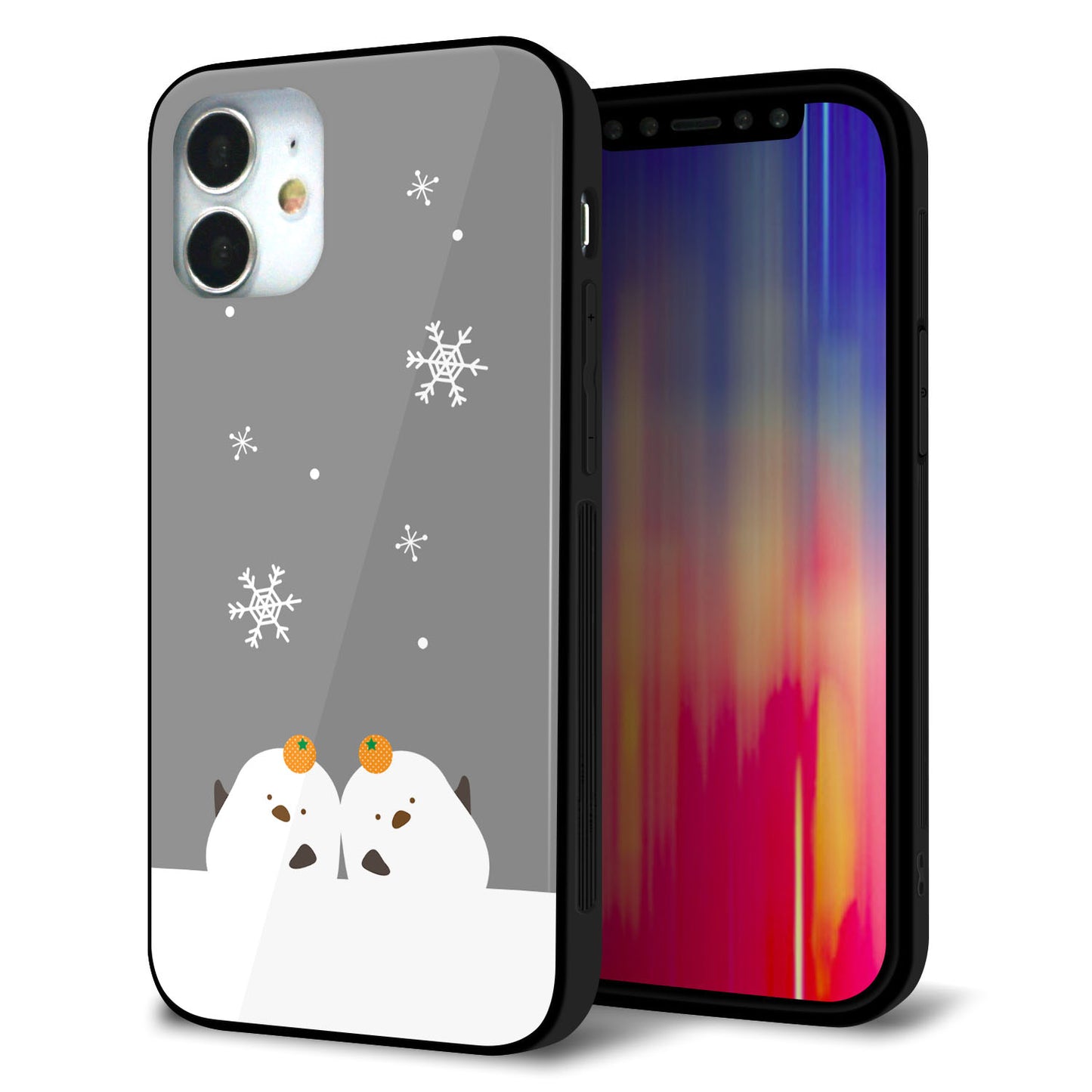 iPhone 12 mini 強化ガラス＆TPUスマホケース ガラプリ【TA019 冬シマエナガ】