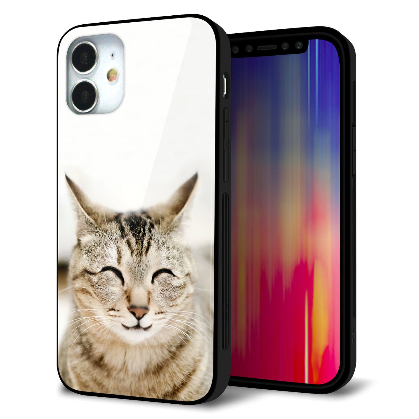 iPhone 12 mini 強化ガラス＆TPUスマホケース ガラプリ【VA801 笑福ねこ】