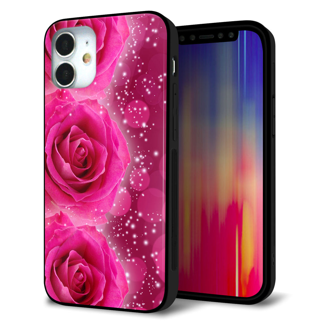 iPhone 12 mini 強化ガラス＆TPUスマホケース ガラプリ【VA815 3連のバラ】