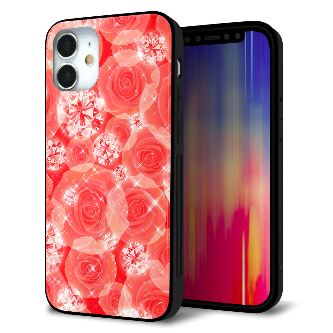 iPhone 12 mini 強化ガラス＆TPUスマホケース ガラプリ【VA816 ダイヤモンドとバラ】