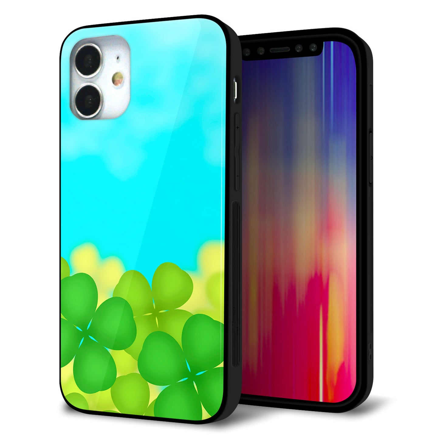 iPhone 12 mini 強化ガラス＆TPUスマホケース ガラプリ【VA820 四葉のクローバー畑】