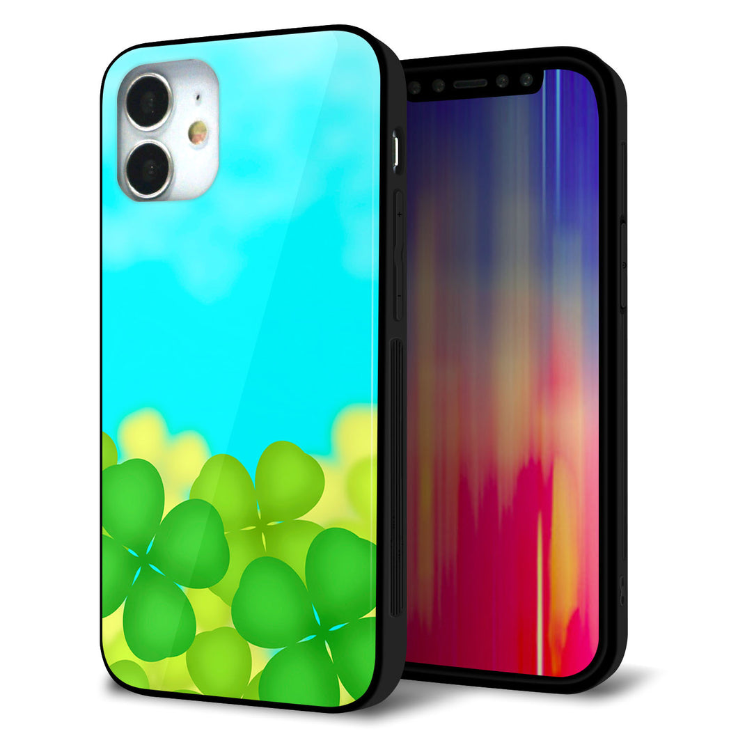 iPhone 12 mini 強化ガラス＆TPUスマホケース ガラプリ【VA820 四葉のクローバー畑】