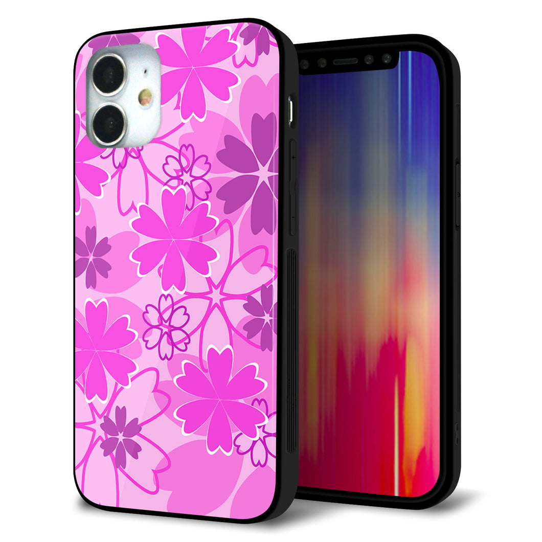 iPhone 12 mini 強化ガラス＆TPUスマホケース ガラプリ【VA961 重なり合う花 ピンク】