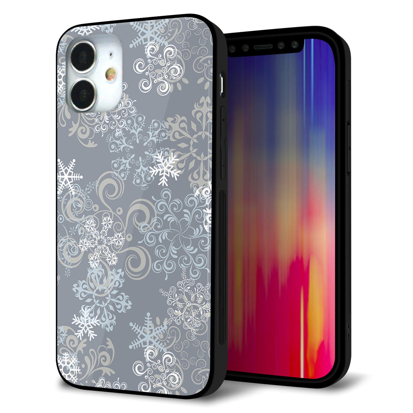 iPhone 12 mini 強化ガラス＆TPUスマホケース ガラプリ【XA801 雪の結晶】