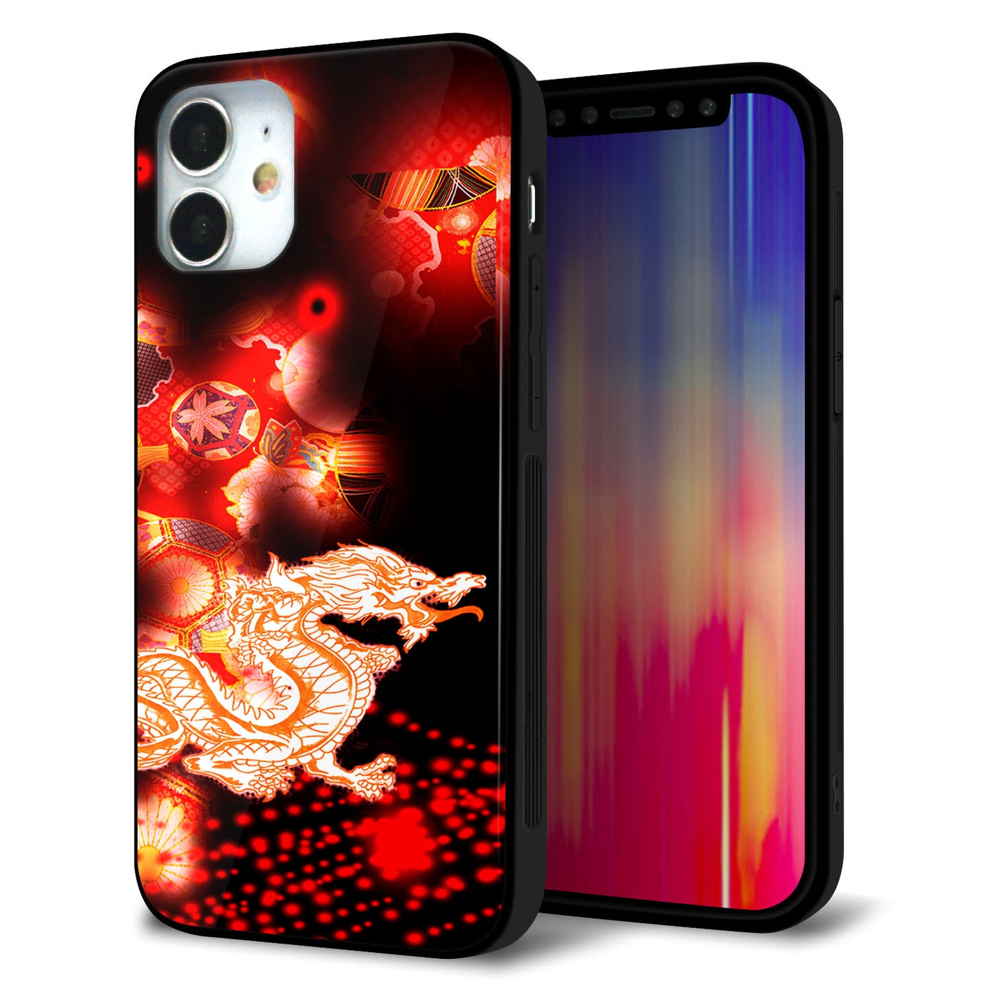iPhone 12 mini 強化ガラス＆TPUスマホケース ガラプリ【YC909 赤竜02】