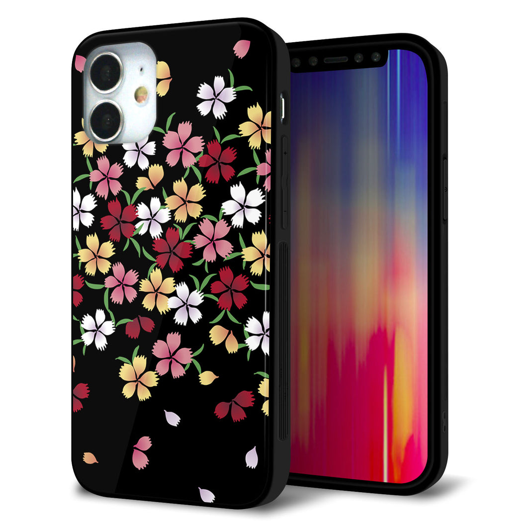 iPhone 12 mini 強化ガラス＆TPUスマホケース ガラプリ【YJ323 和柄 なでしこ】