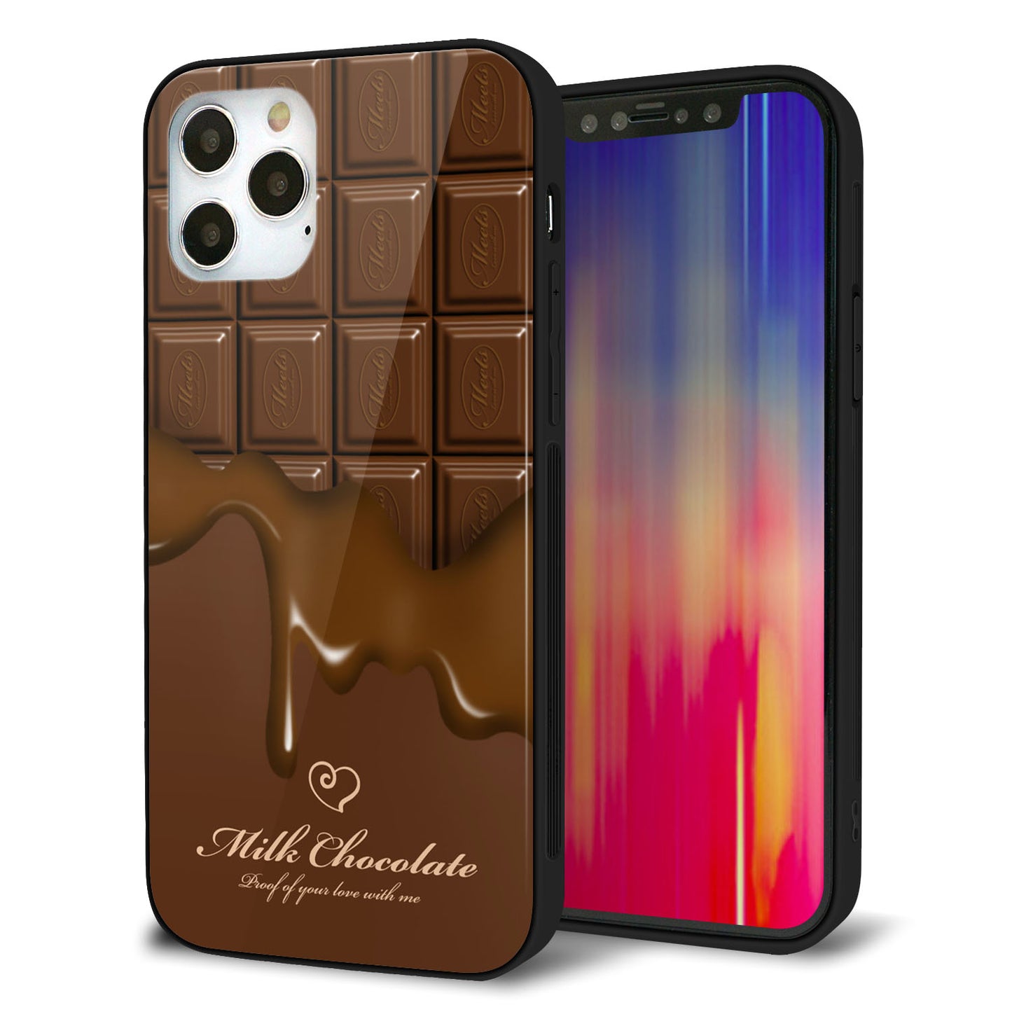 iPhone 12 Pro 強化ガラス＆TPUスマホケース ガラプリ【536 板チョコ-ハート】