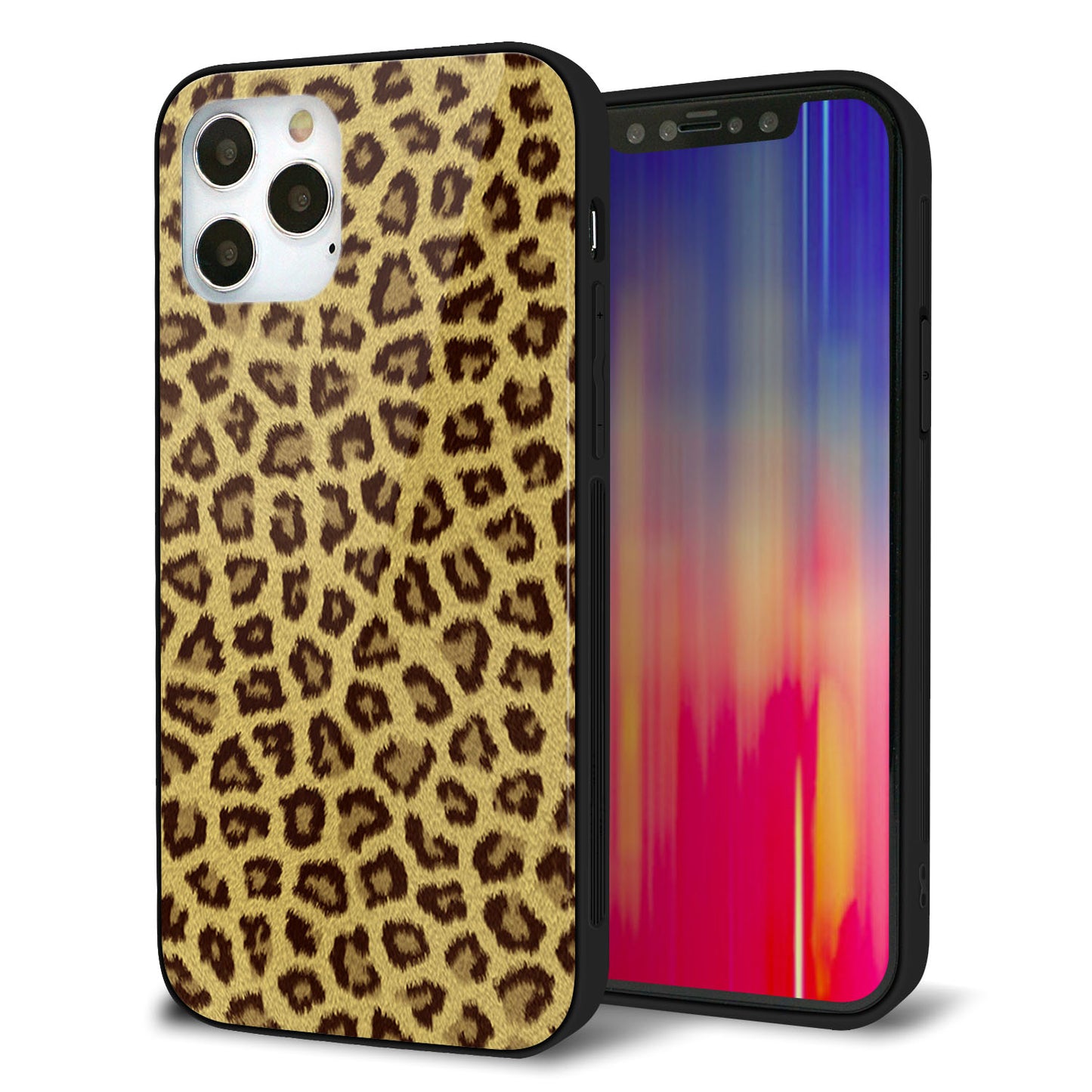 iPhone 12 Pro 強化ガラス＆TPUスマホケース ガラプリ【1065 ヒョウ柄ベーシックSゴールド】
