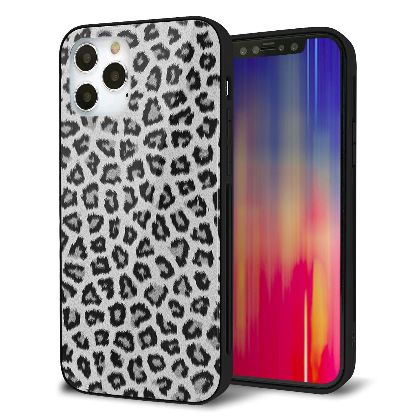 iPhone 12 Pro 強化ガラス＆TPUスマホケース ガラプリ【1068 ヒョウ柄ベーシックSグレー】