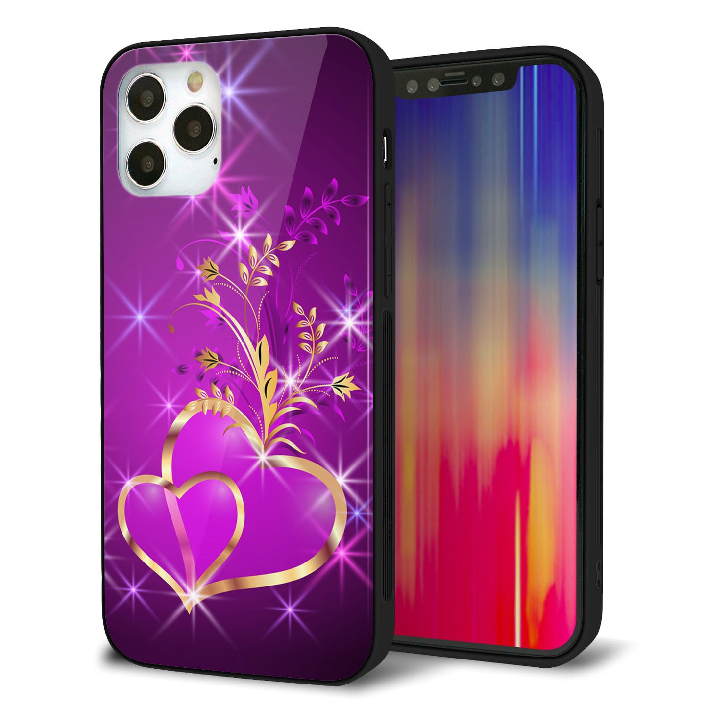 iPhone 12 Pro 強化ガラス＆TPUスマホケース ガラプリ【1139 舞い降りるハート】