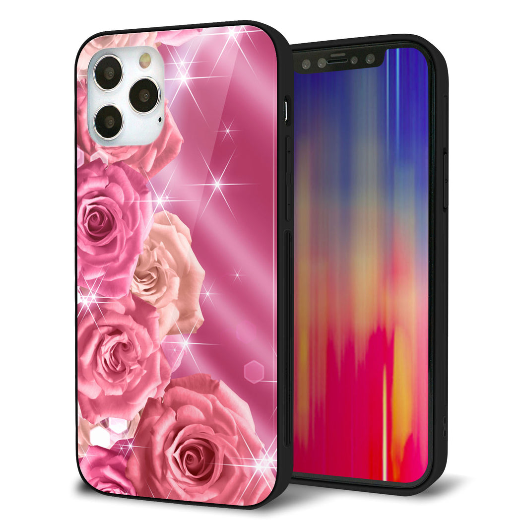 iPhone 12 Pro 強化ガラス＆TPUスマホケース ガラプリ【1182 ピンクの薔薇に誘われて】