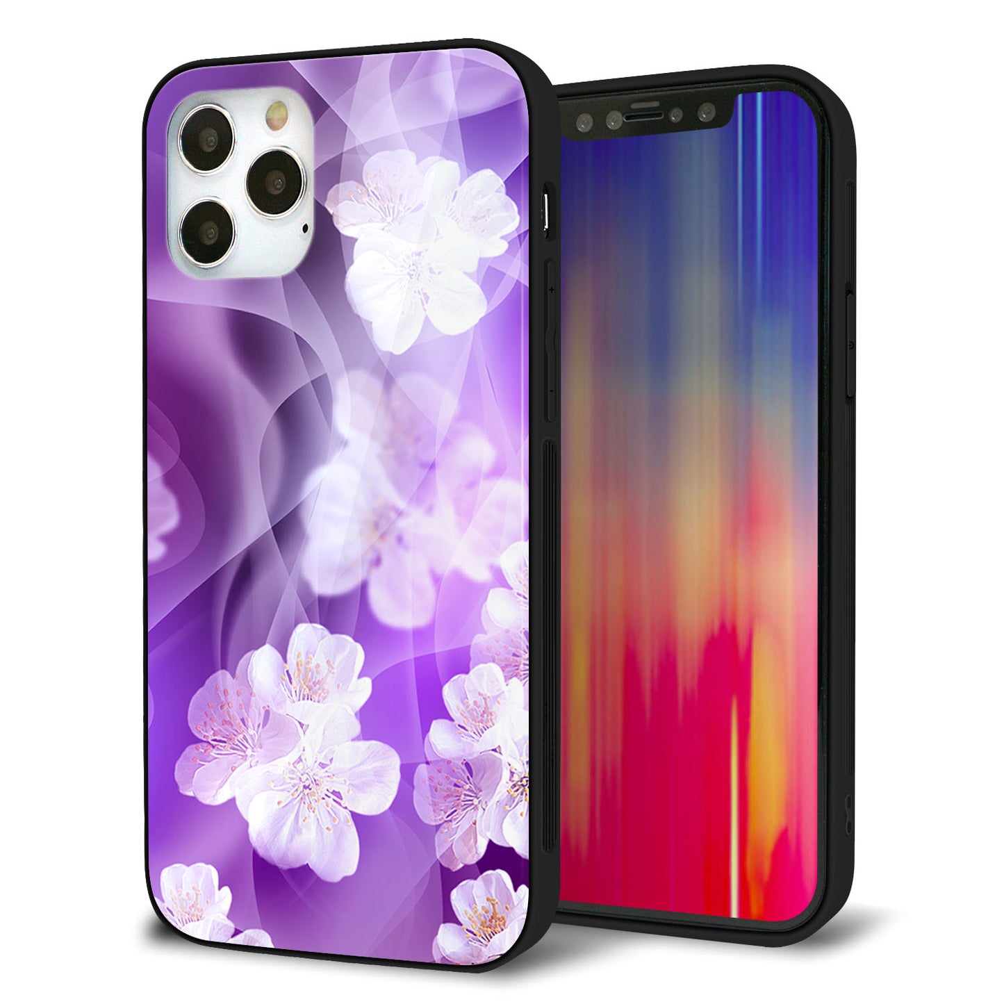 iPhone 12 Pro 強化ガラス＆TPUスマホケース ガラプリ【1211 桜とパープルの風】