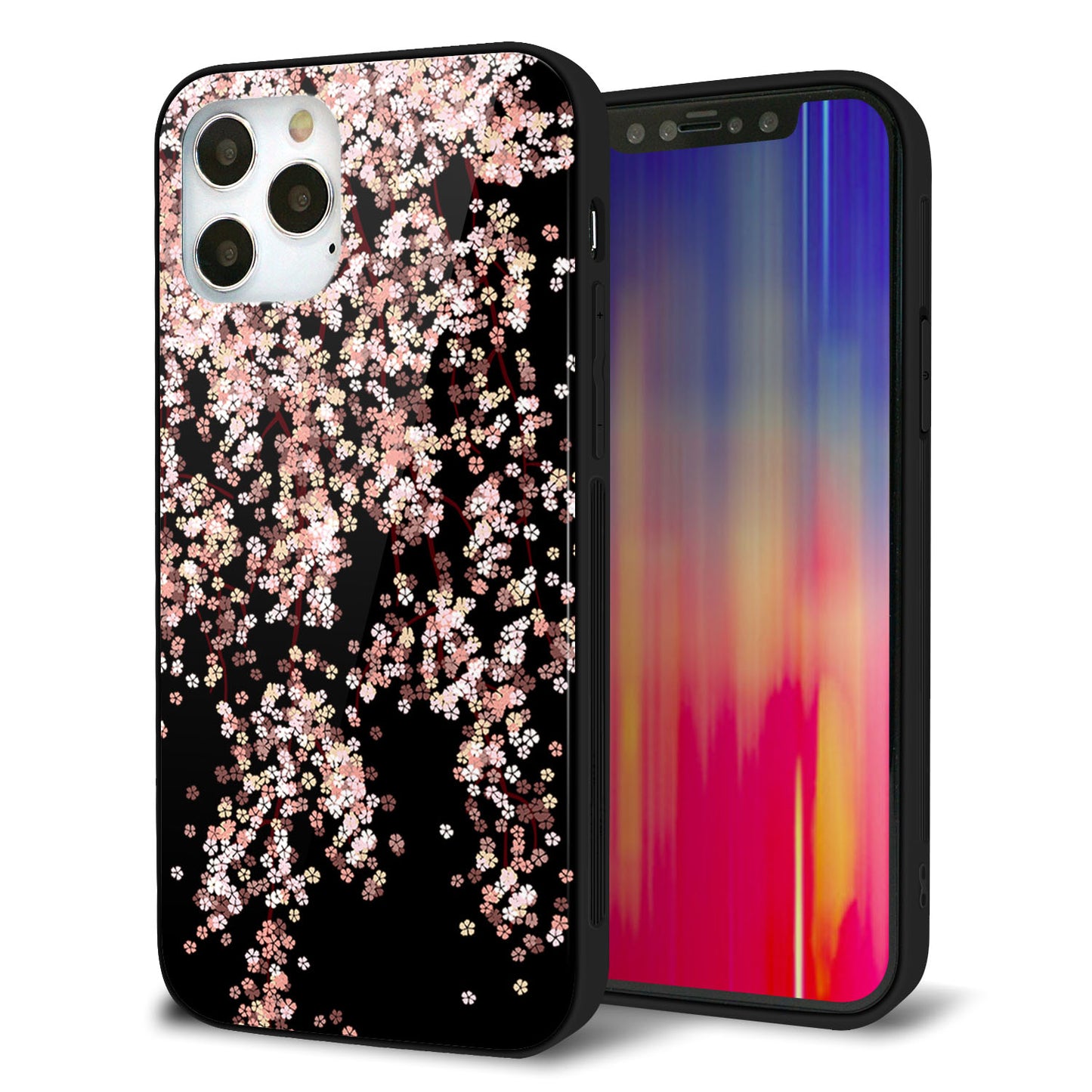 iPhone 12 Pro 強化ガラス＆TPUスマホケース ガラプリ【1244 しだれ桜】