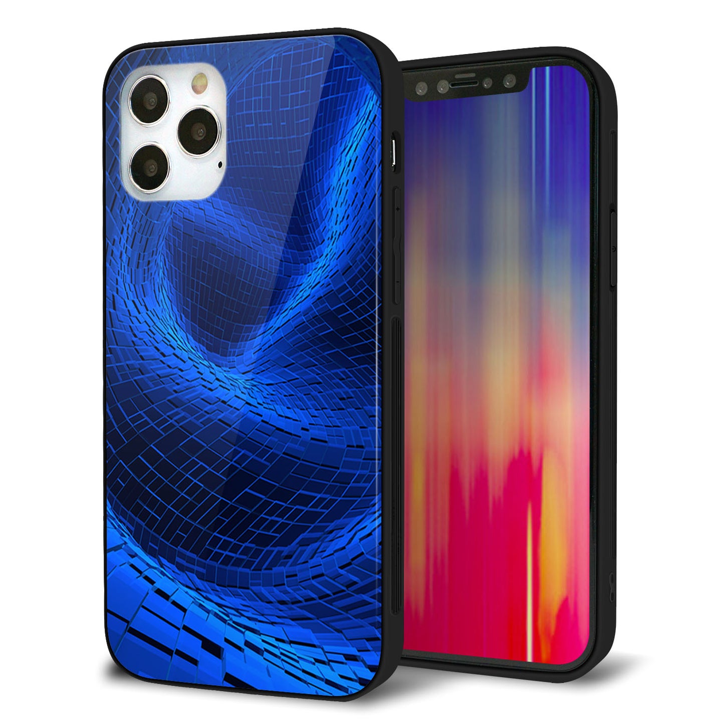 iPhone 12 Pro 強化ガラス＆TPUスマホケース ガラプリ【1302 ワープブルー】