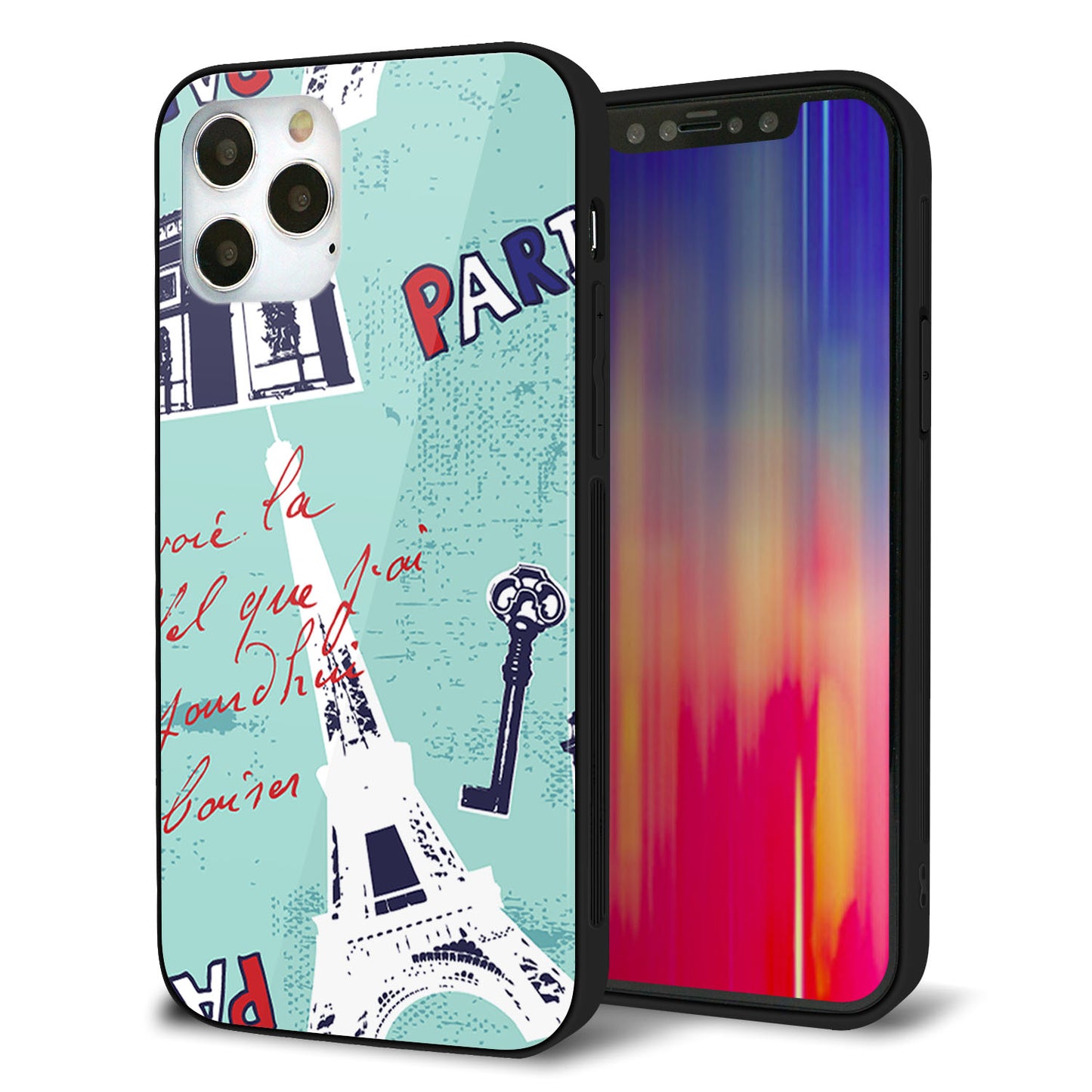 iPhone 12 Pro 強化ガラス＆TPUスマホケース ガラプリ【EK812 ビューティフルパリブルー】