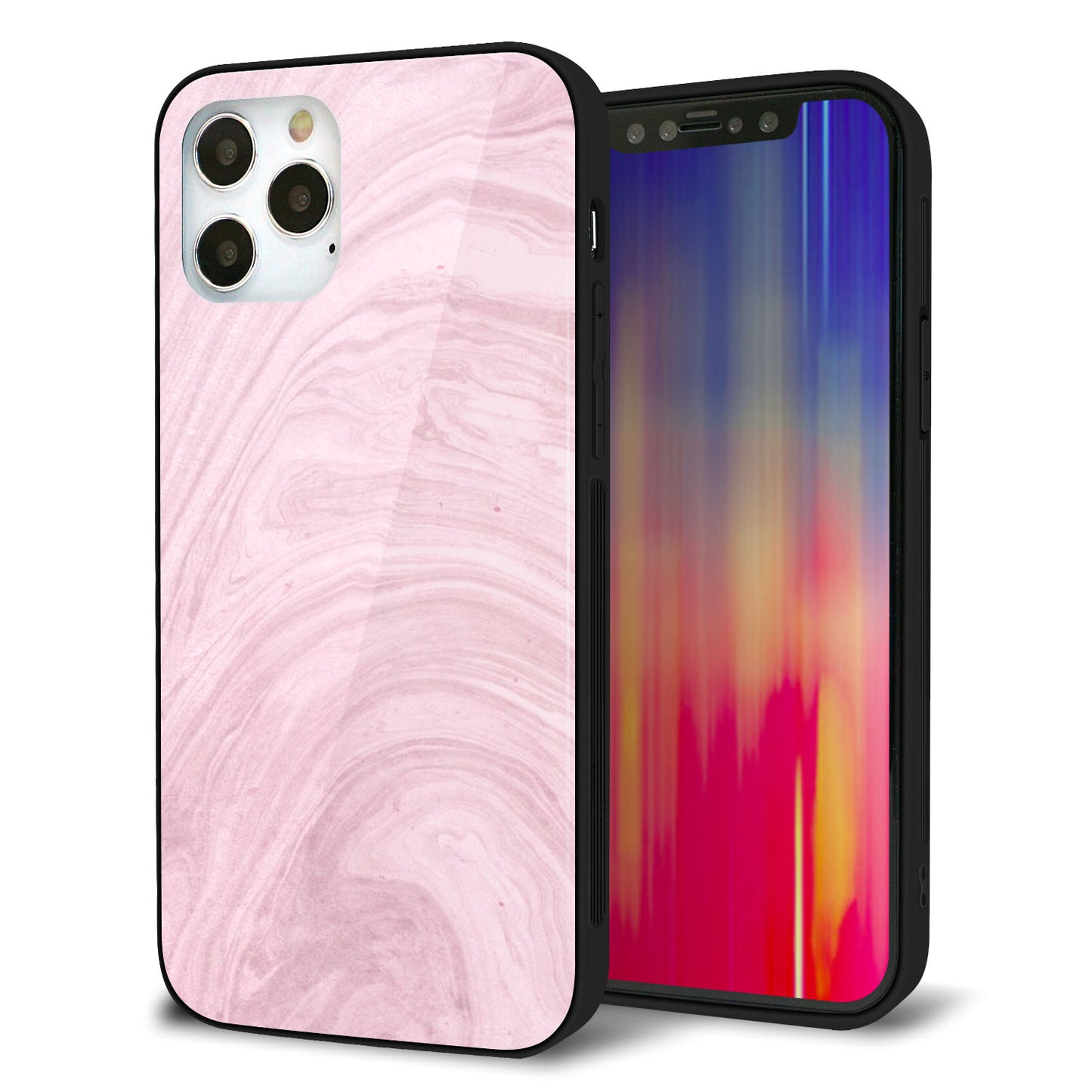 iPhone 12 Pro 強化ガラス＆TPUスマホケース ガラプリ【KM873 大理石ラベンダー】