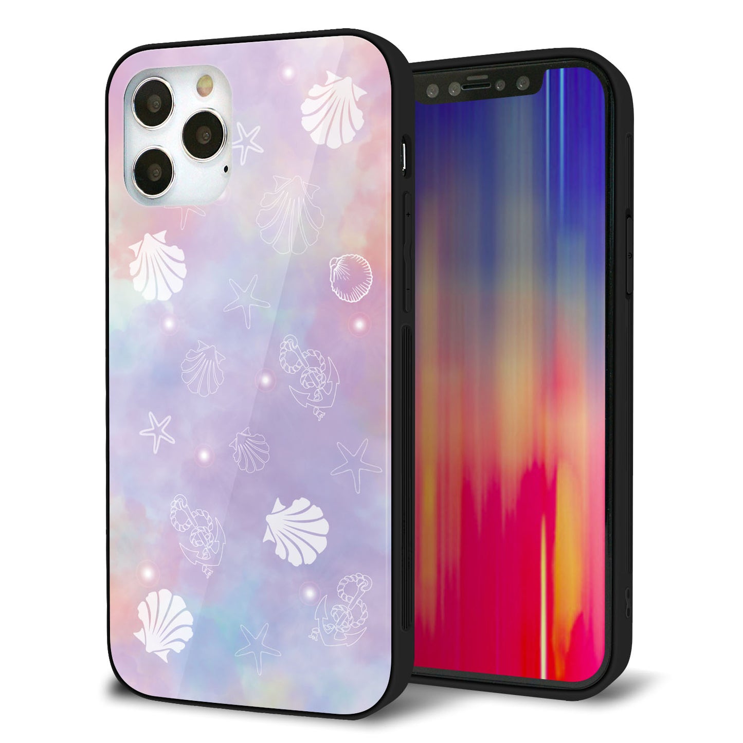 iPhone 12 Pro 強化ガラス＆TPUスマホケース ガラプリ【KM883 シェル柄】
