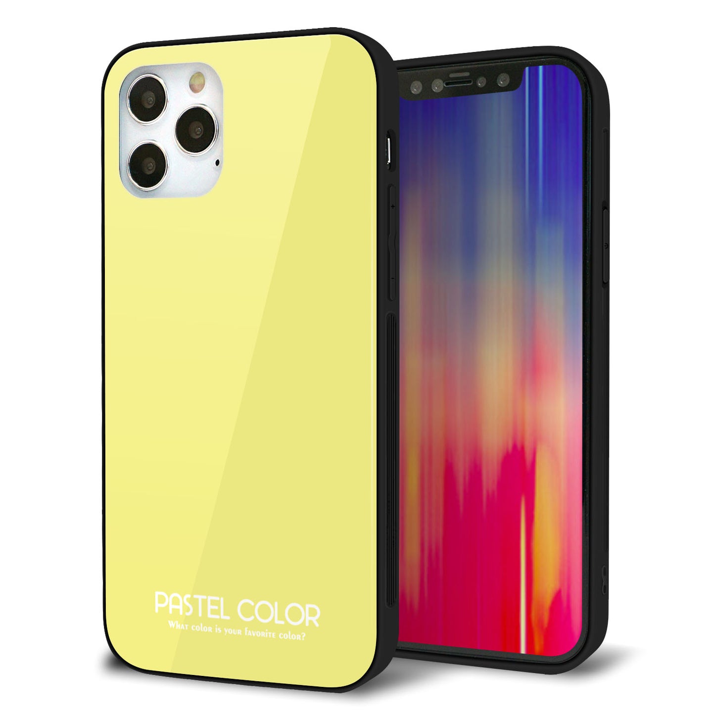 iPhone 12 Pro 強化ガラス＆TPUスマホケース ガラプリ【KM897 パステルカラー(パステルイエロー)】