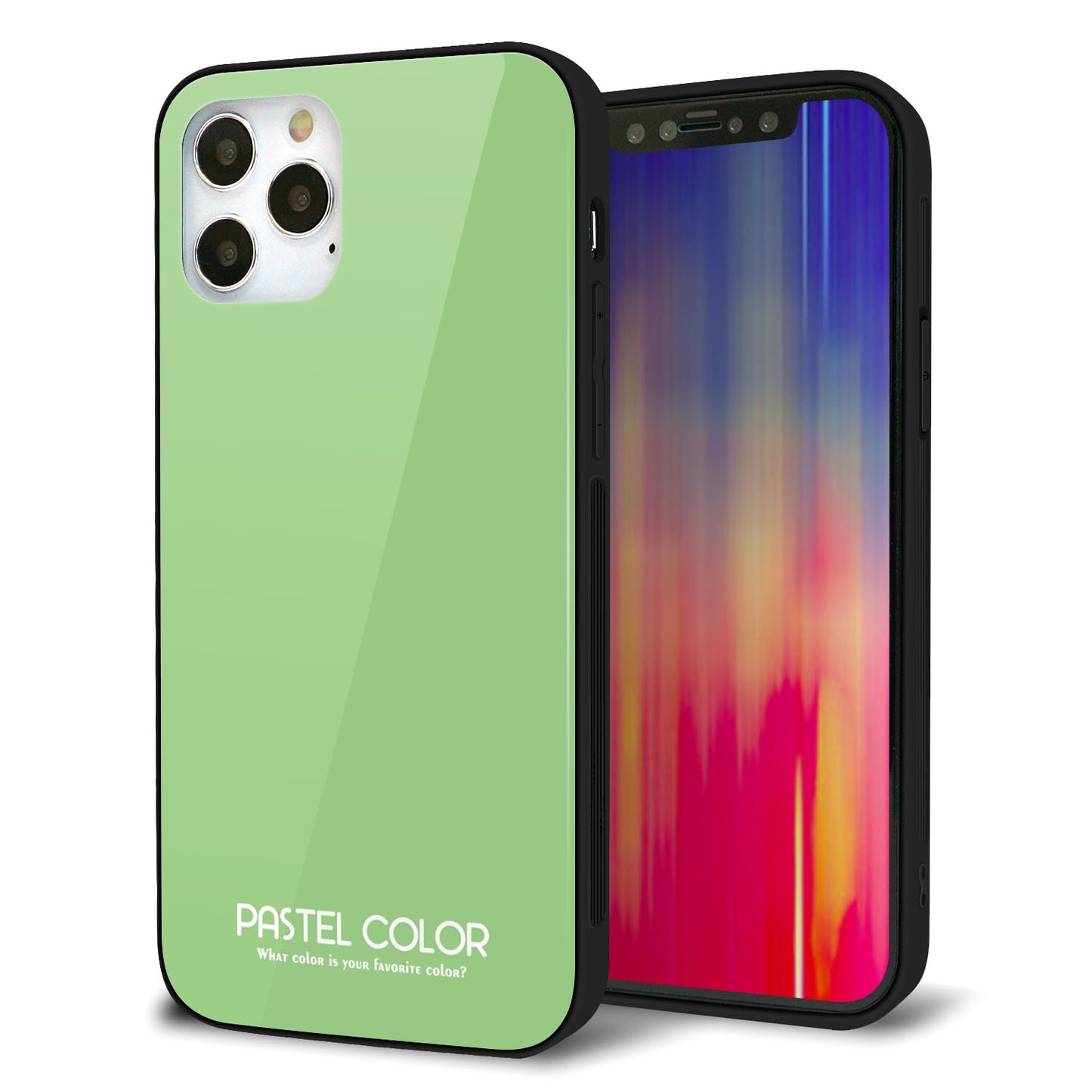 iPhone 12 Pro 強化ガラス＆TPUスマホケース ガラプリ【KM898 パステルカラー(パステルグリーン)】