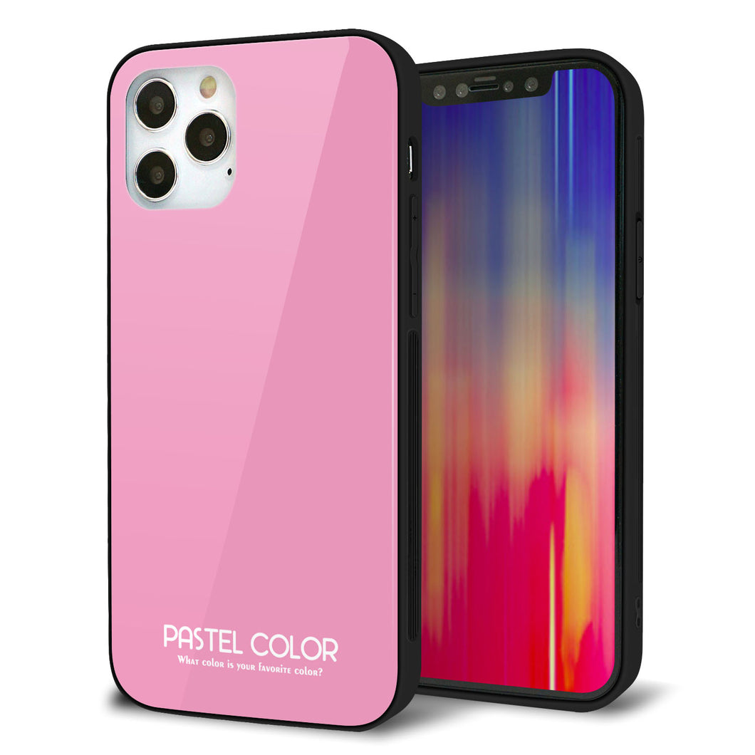 iPhone 12 Pro 強化ガラス＆TPUスマホケース ガラプリ【KM899 パステルカラー(パステルピンク)】