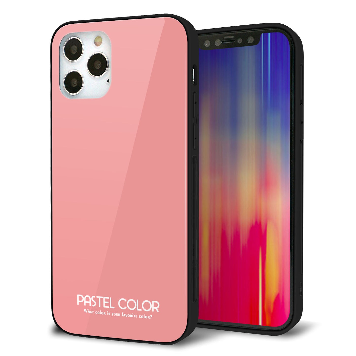 iPhone 12 Pro 強化ガラス＆TPUスマホケース ガラプリ【KM902 パステルカラー(パステルレッド)】