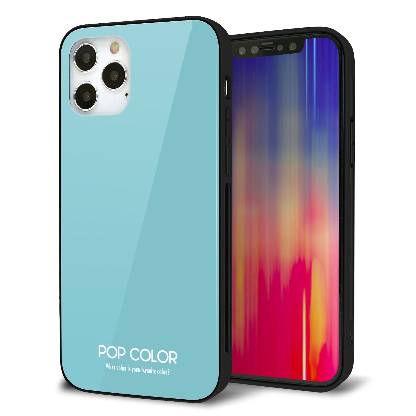 iPhone 12 Pro 強化ガラス＆TPUスマホケース ガラプリ【KM905 ポップカラー(エメラルドブルー)】