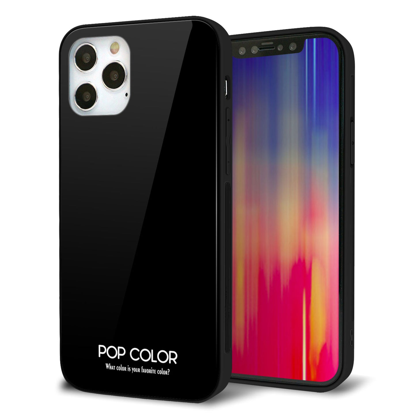 iPhone 12 Pro 強化ガラス＆TPUスマホケース ガラプリ【KM911 ポップカラー(ブラック)】