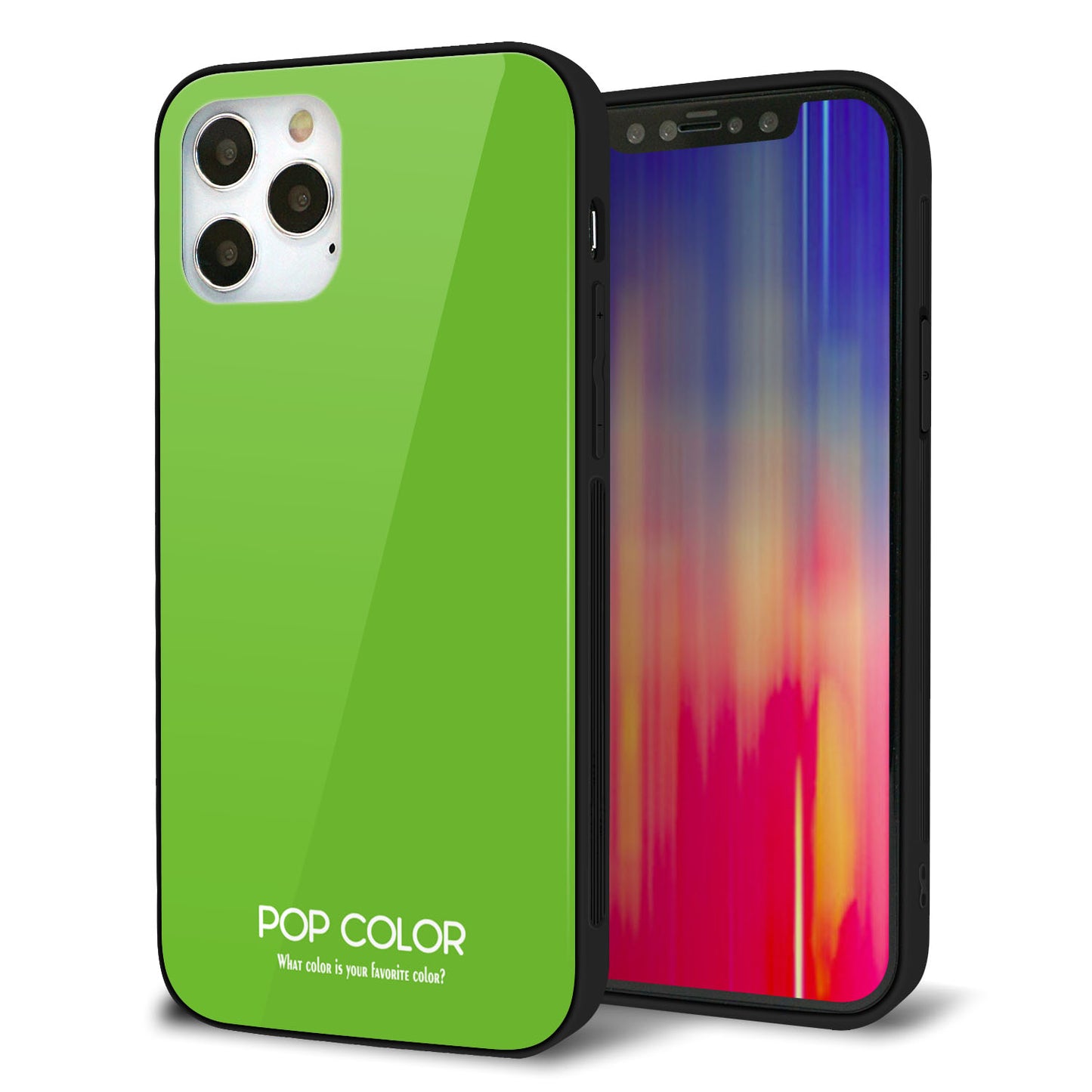 iPhone 12 Pro 強化ガラス＆TPUスマホケース ガラプリ【KM914 ポップカラー(ライム)】