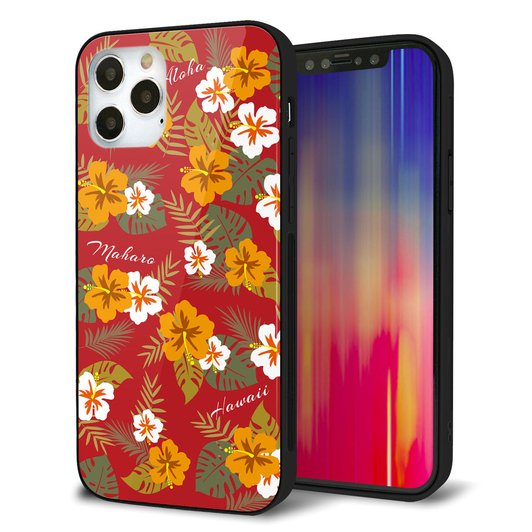 iPhone 12 Pro 強化ガラス＆TPUスマホケース ガラプリ【SC885 ハワイアンアロハレトロ（レッド）】