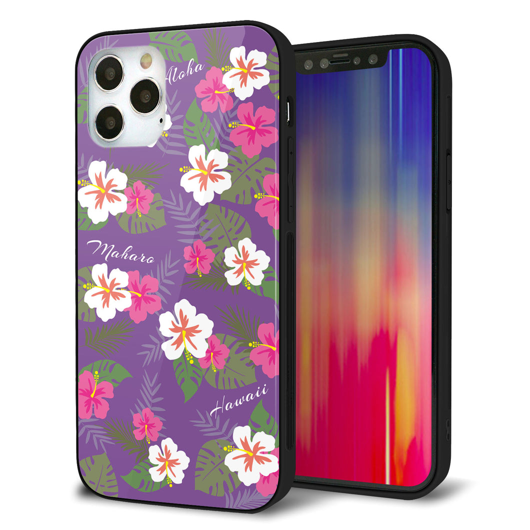 iPhone 12 Pro 強化ガラス＆TPUスマホケース ガラプリ【SC886 ハワイアンアロハレトロ（パープル）】