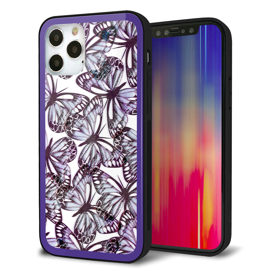 iPhone 12 Pro 強化ガラス＆TPUスマホケース ガラプリ【SC903 ガーデンバタフライ パープル】