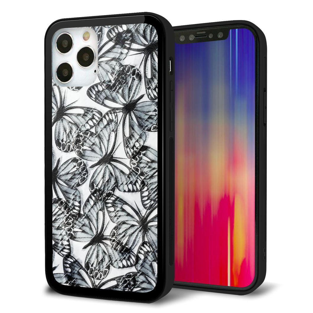 iPhone 12 Pro 強化ガラス＆TPUスマホケース ガラプリ【SC905 ガーデンバタフライ ブラック】