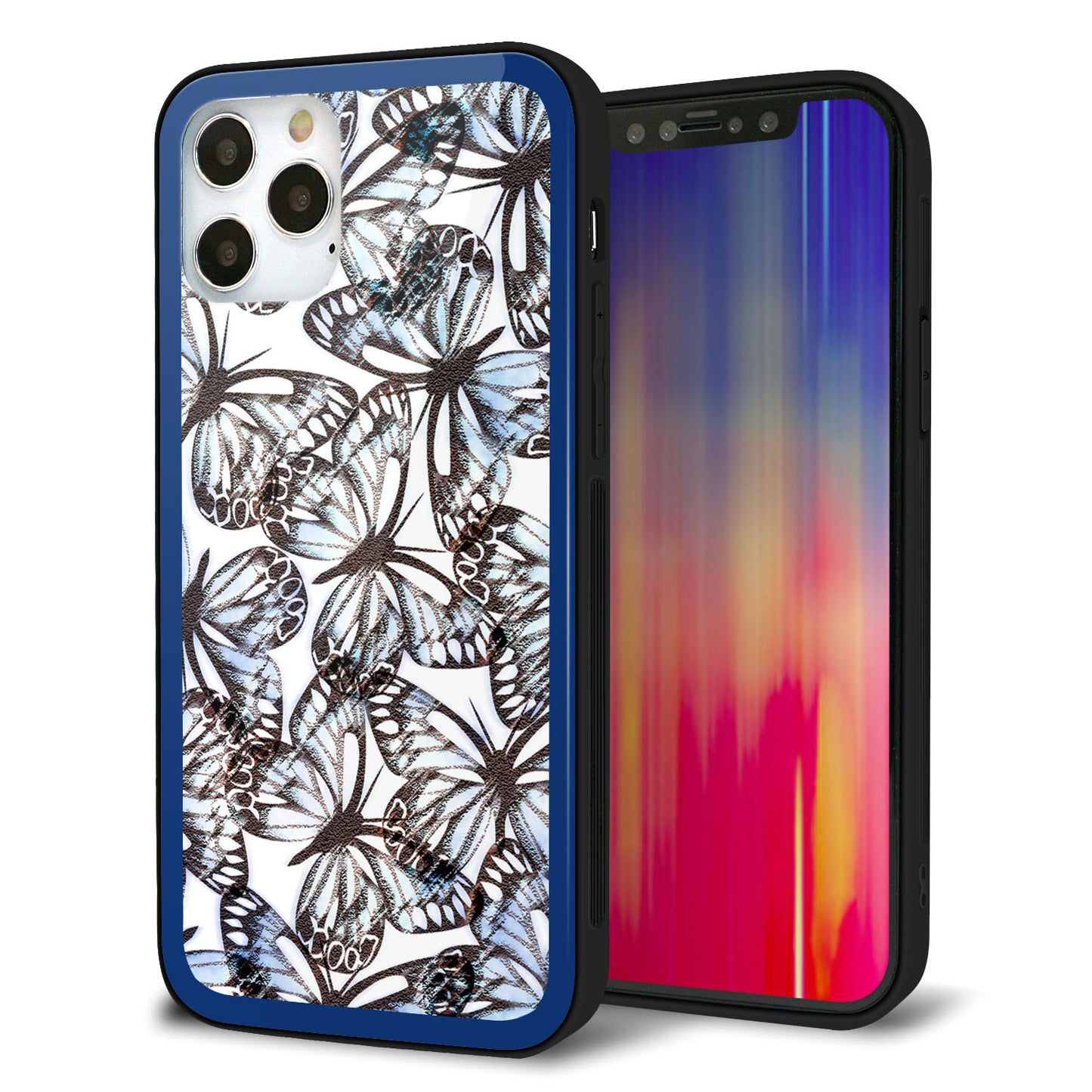 iPhone 12 Pro 強化ガラス＆TPUスマホケース ガラプリ【SC906 ガーデンバタフライ ブルー】