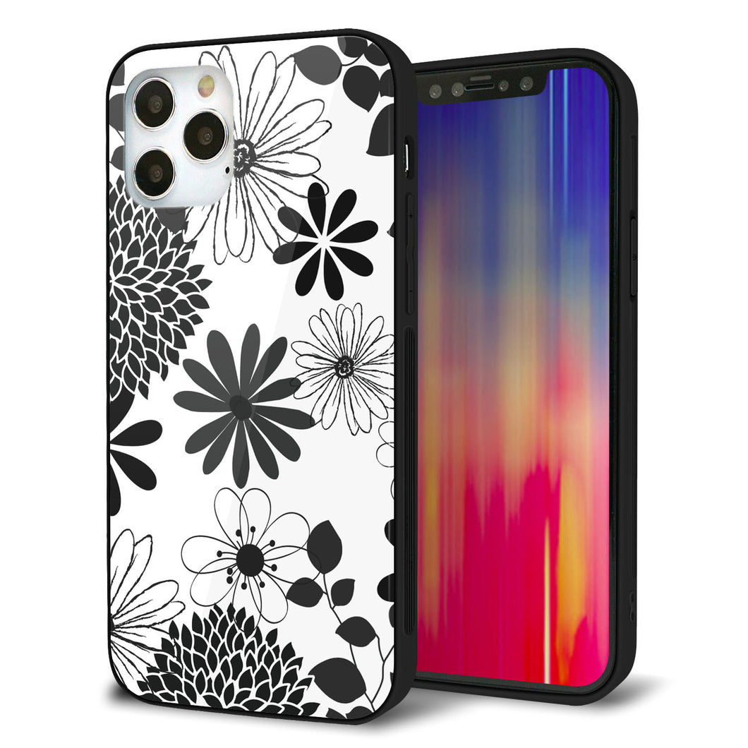 iPhone 12 Pro 強化ガラス＆TPUスマホケース ガラプリ【SC912 花柄モノトーン 01】