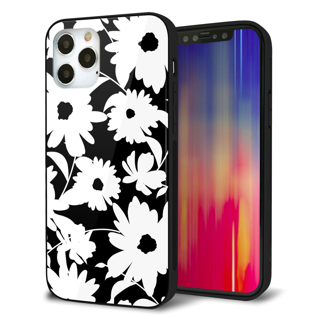 iPhone 12 Pro 強化ガラス＆TPUスマホケース ガラプリ【SC915 花柄モノトーン 04】